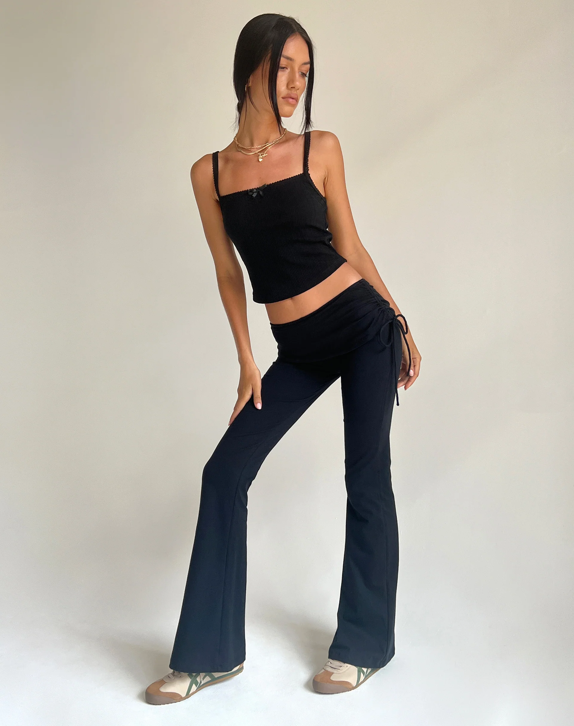 Jacie Jersey Flare Trouser in Black - Awmao
