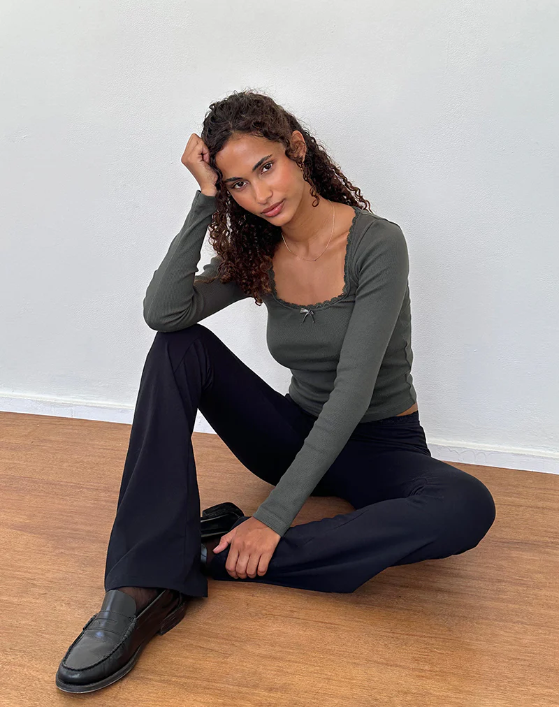 Bovita Long Sleeve Ribbed Top in Beluga Grey - Awmao