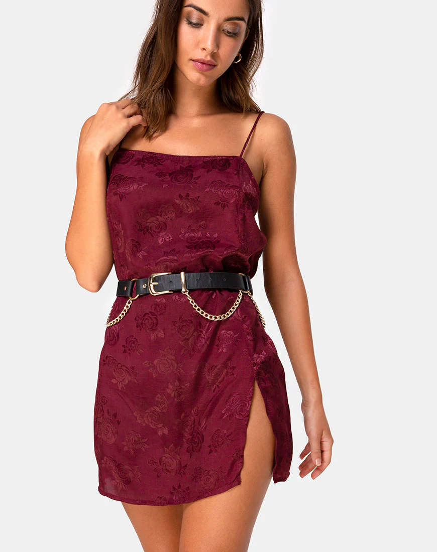 Datista Slip Dress in Satin Rose Burgundy - Awmao