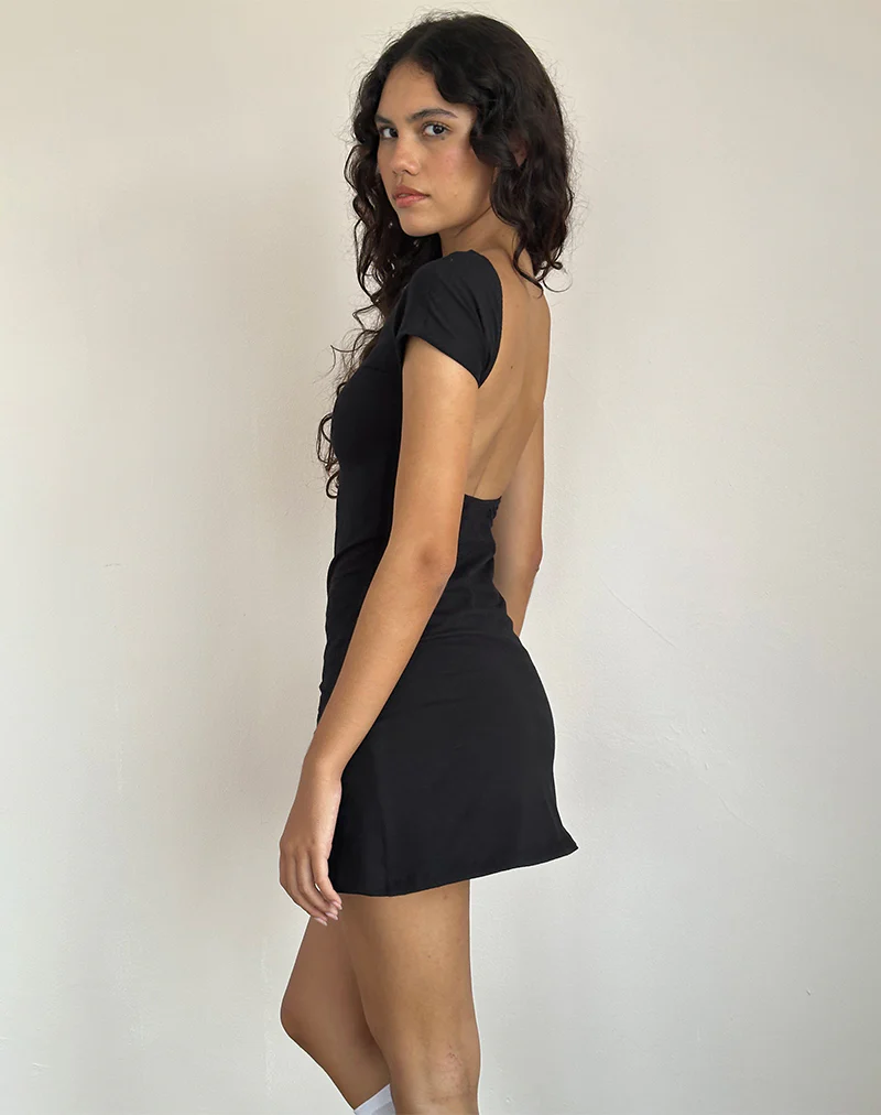 Wangi Backless Mini Dress in Lycra Black - Awmao