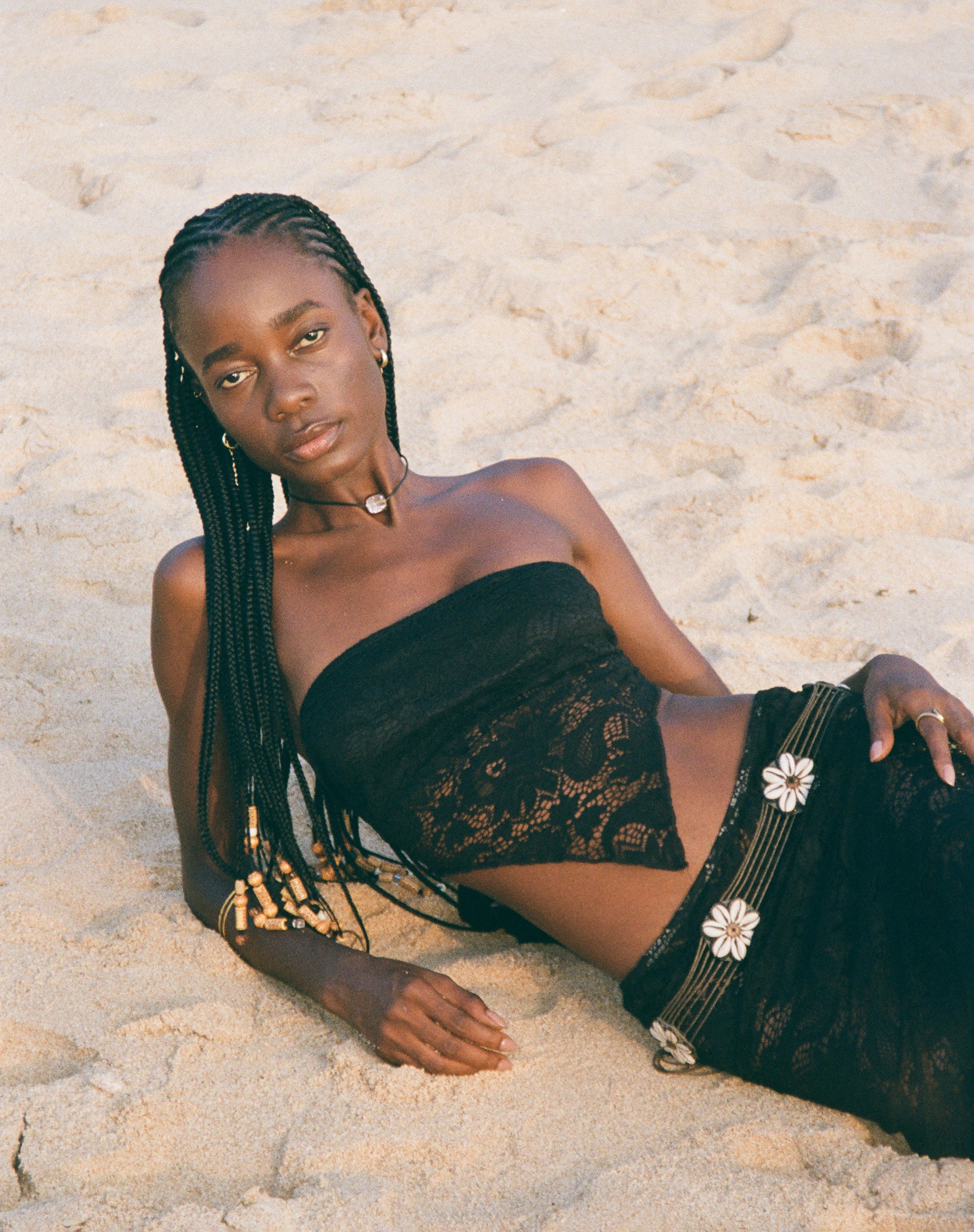 Nirva Bandana Top in Jet Black Lace - Awmao
