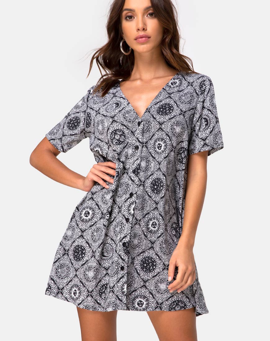 Crosena Dress in Astrology Black - Awmao