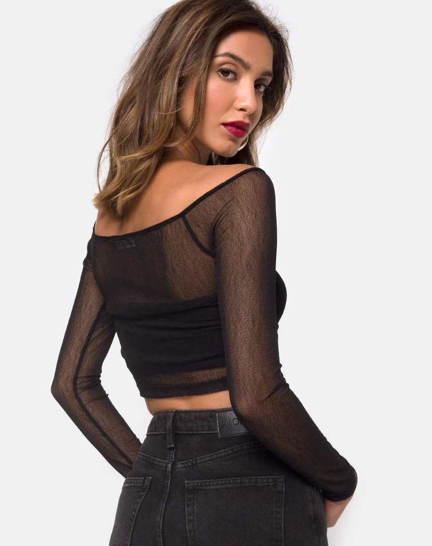 Ganida Crop Top in Black - Awmao