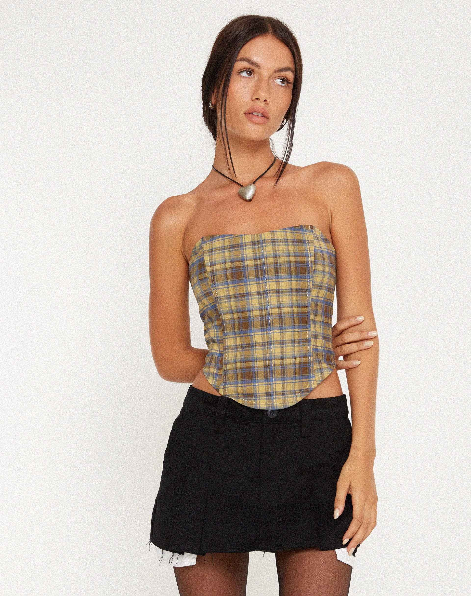 Kayashi Corset Top in Blue Yellow Check - Awmao