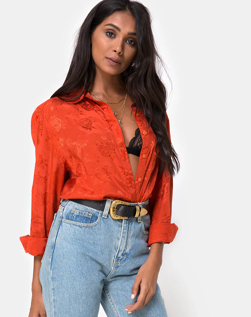 Oxford Shirt in Satin Rust Rose - Awmao