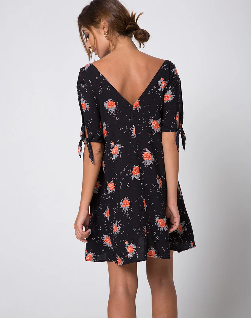 Dinda Swing Dress in Midnight Rose - Awmao