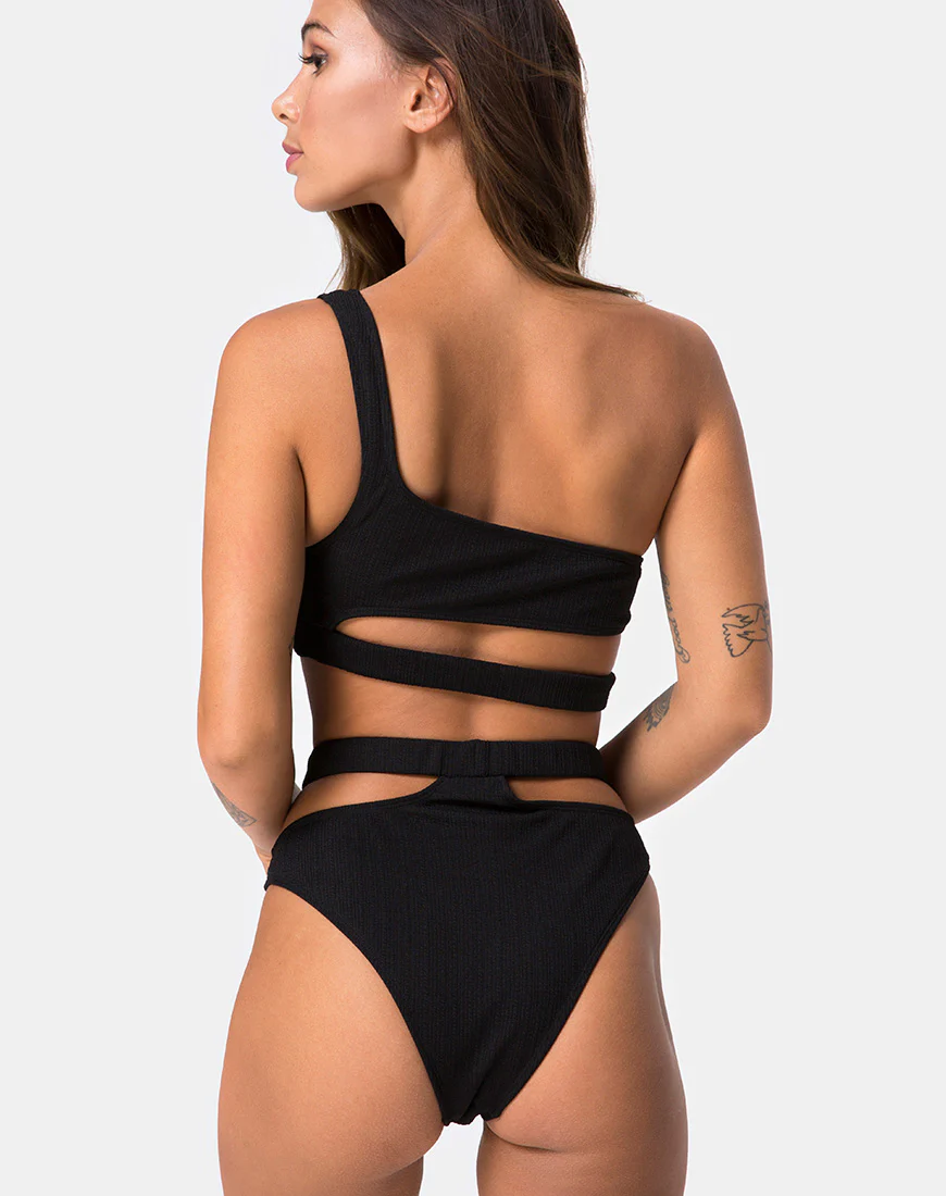 Drelins Bikini Bottoms in Black Rib - Awmao