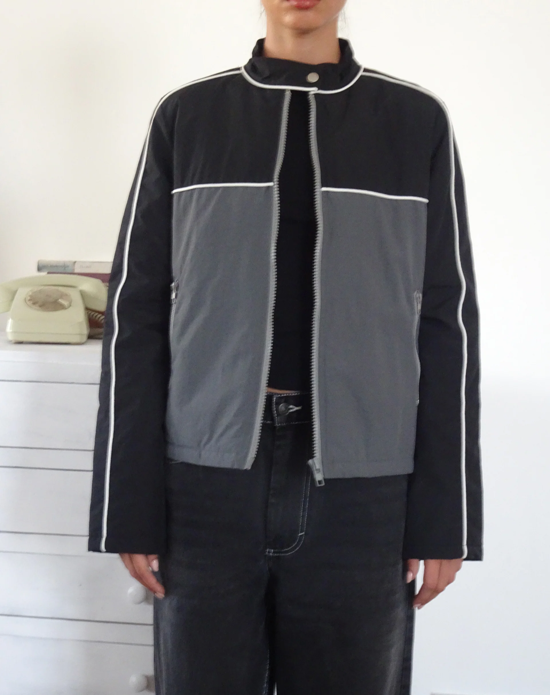 Indira Jacket in Black and Dark Grey - Awmao