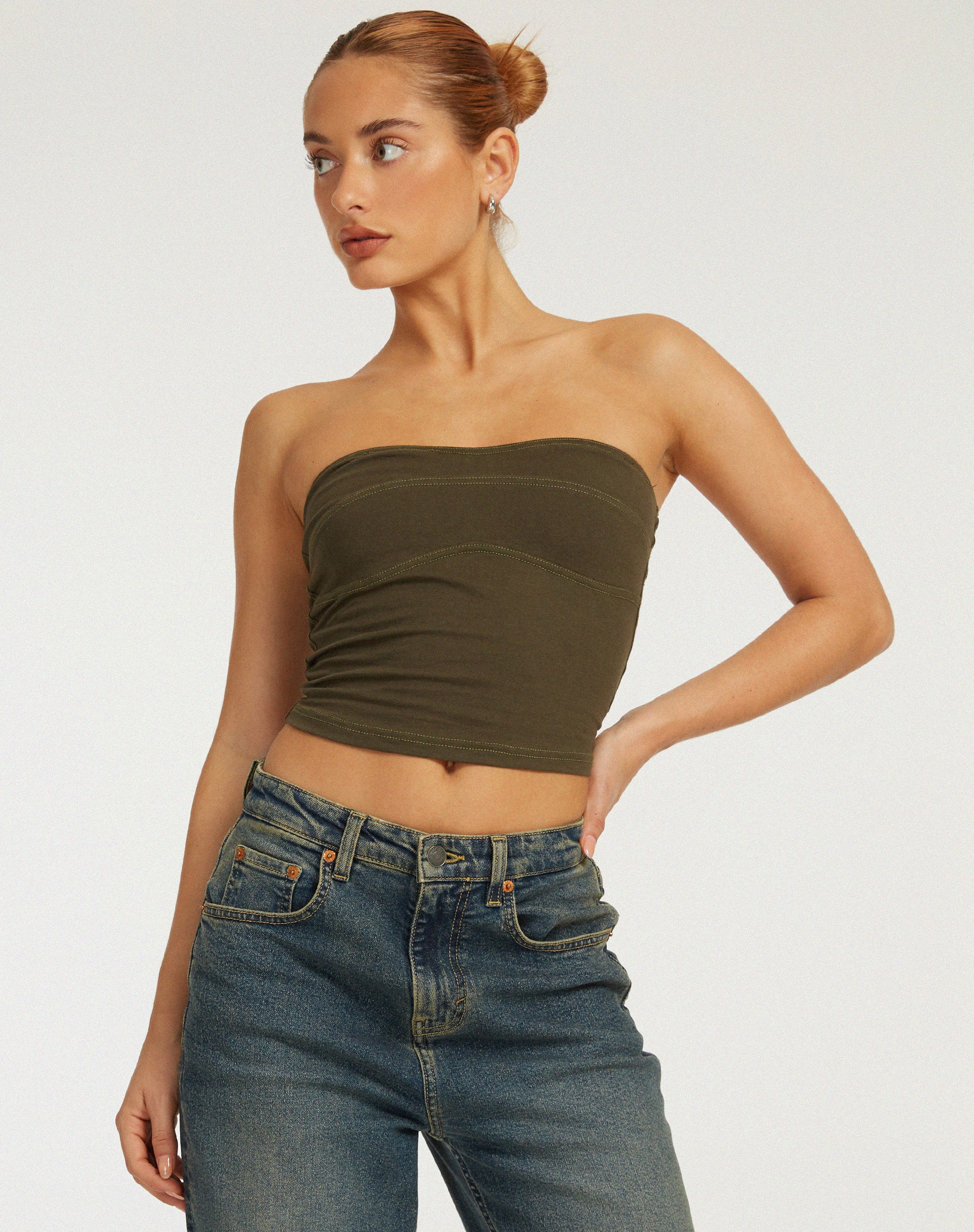 Chae Bandeau Top in Olive - Awmao