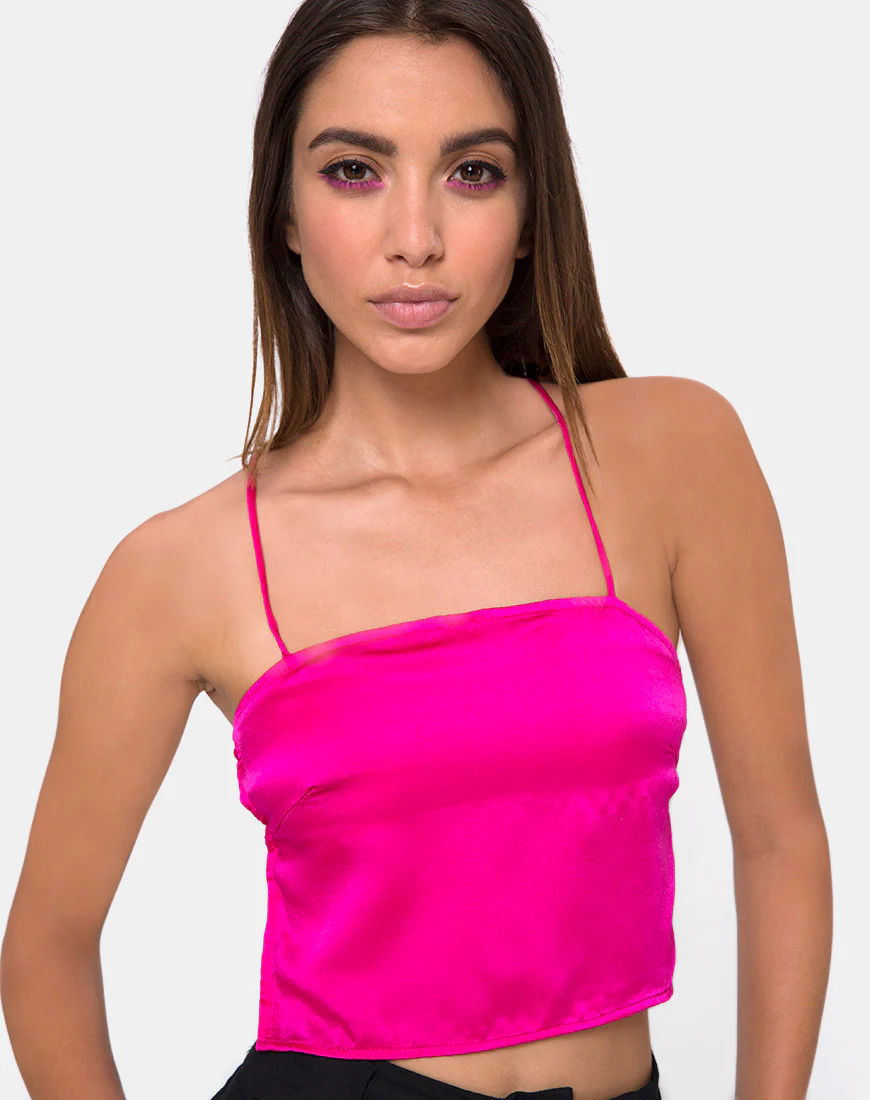 Mosley Cami Top in Fuschia Satin Pink - Awmao