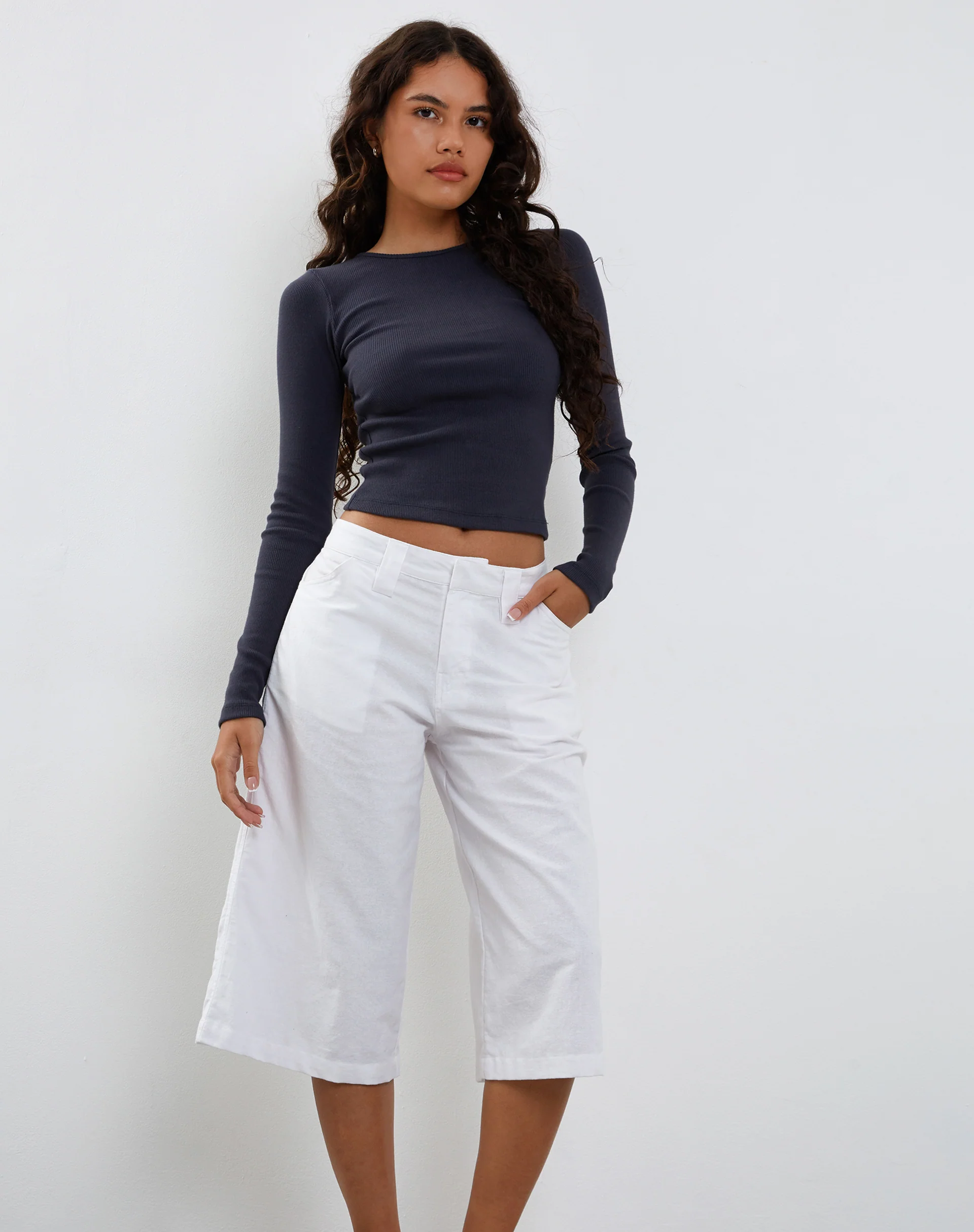 Gelbon Open Back Long Sleeve Top in Ribbed Ocean Storm - Awmao