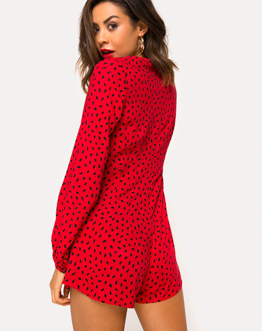 Romalo Playsuit in Mini Diana Dot Red and Black - Awmao