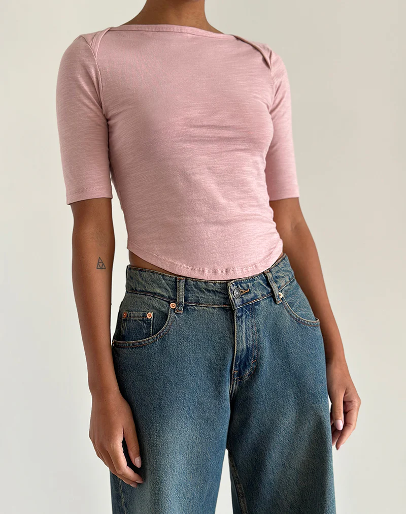 Ralda Curved Jersey Tee in Pink Lady - Awmao