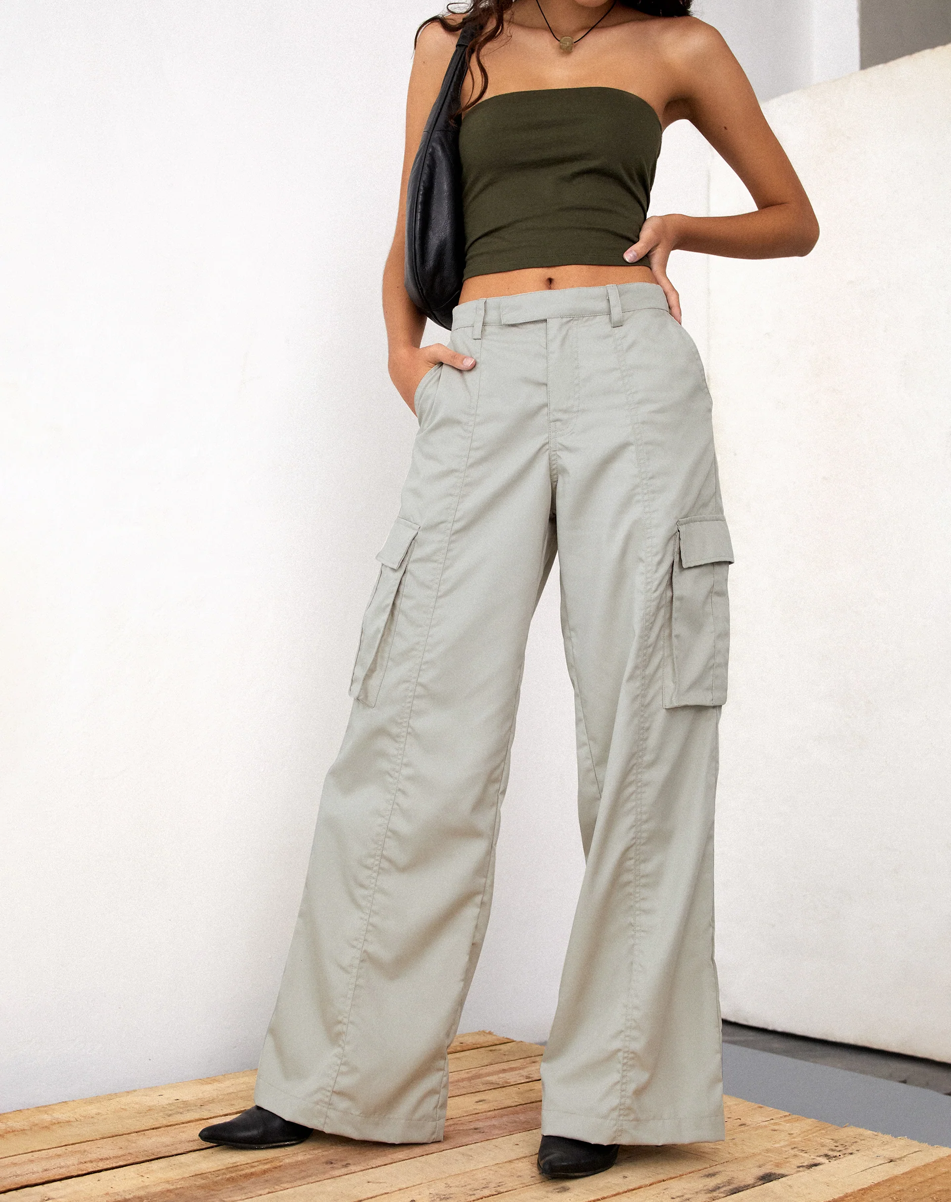 Calix Wide Leg Cargo Trousers in Oat - Awmao