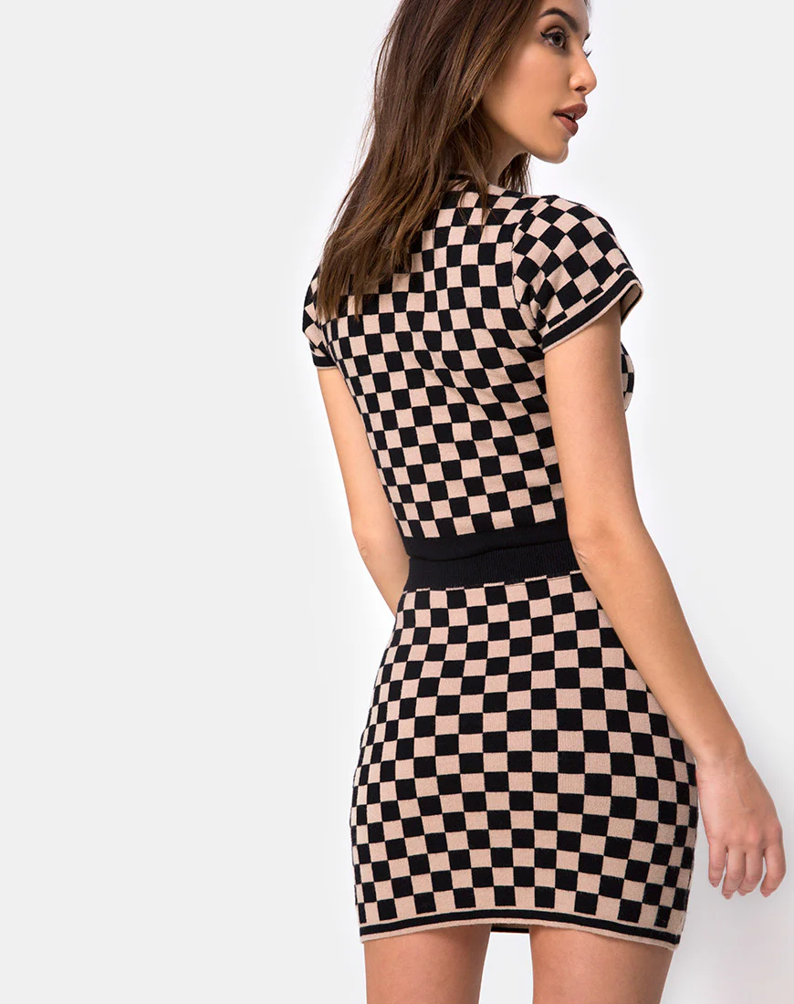 Immie Mini Skirt in Checkerboard Tan - Awmao