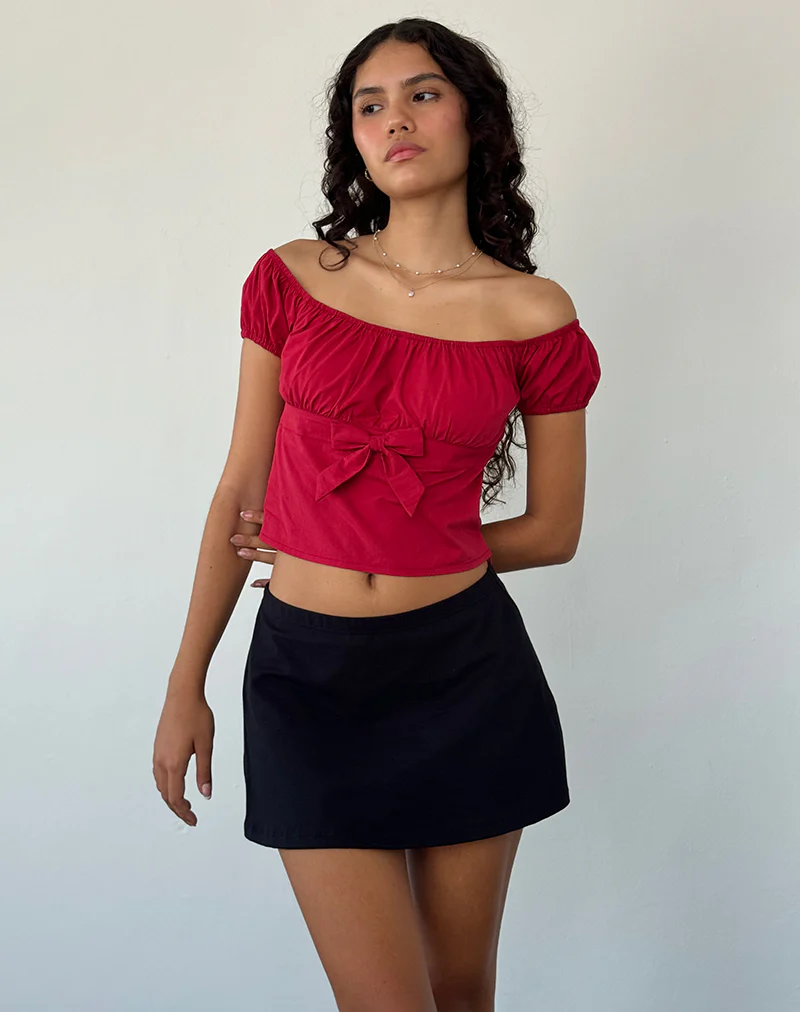 Endah Bardot Top in Poplin Adrenaline Red - Awmao