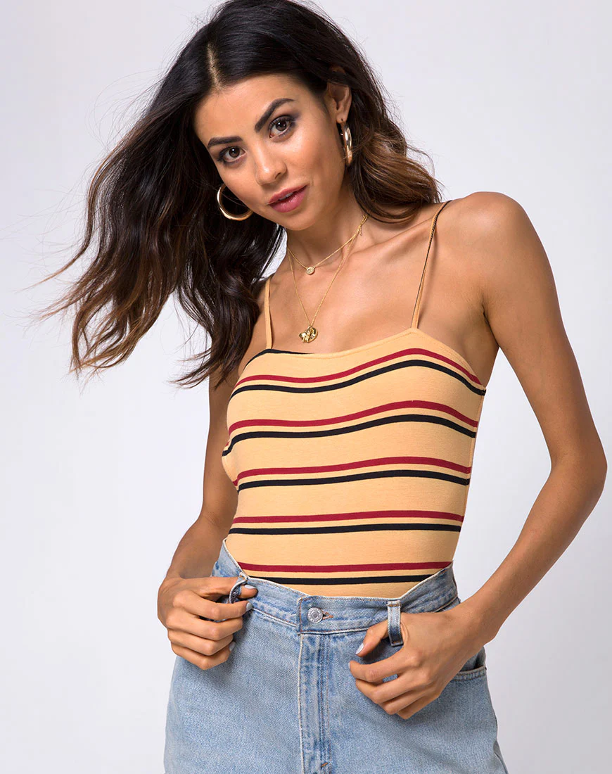 Lucia Bodice in 70's Stripe Mustard Horizontal Stripe - Awmao