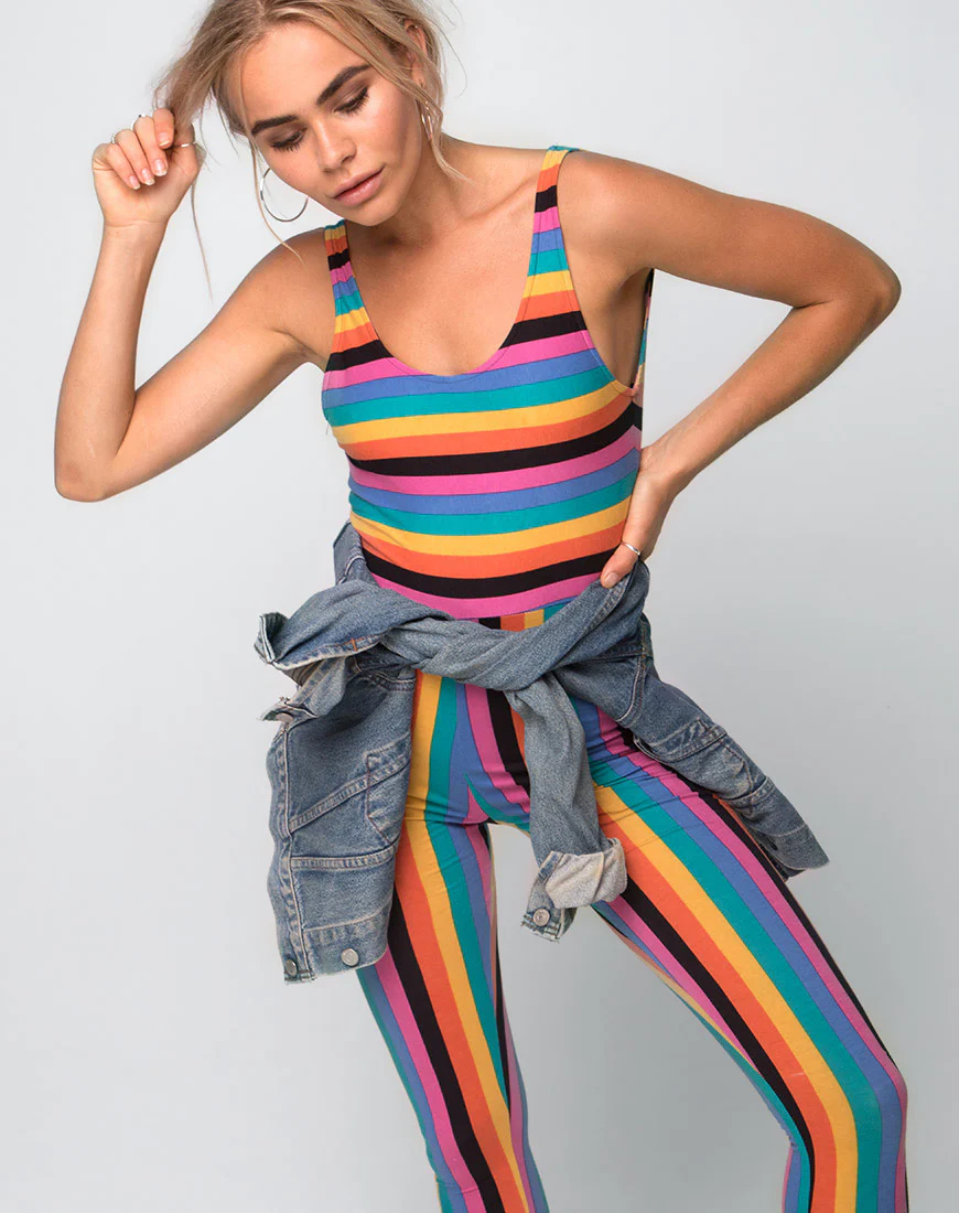 Unitard in New Vertical Multi Stripe - Awmao