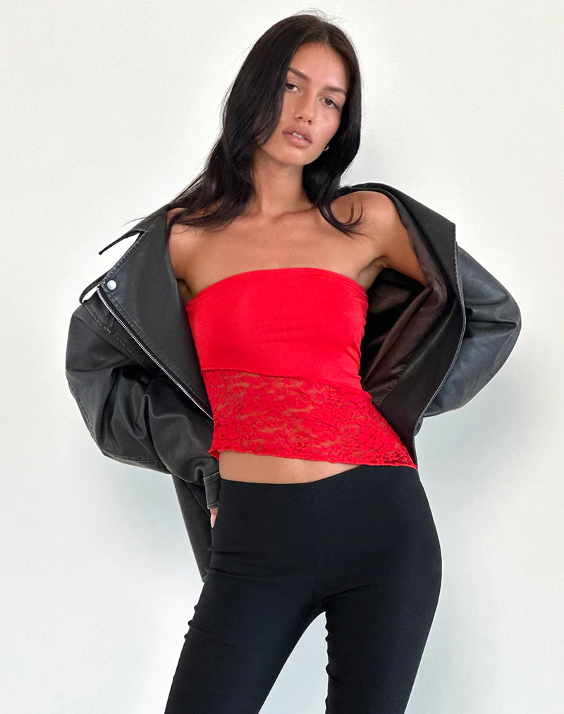 Shanda Lace Tube Top in Red - Awmao