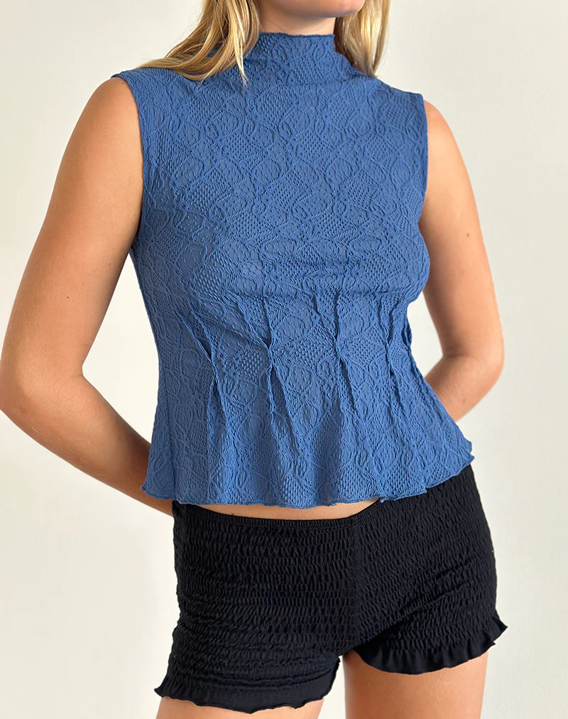 Kimbra Sleeveless Top in Textured Blue - Awmao