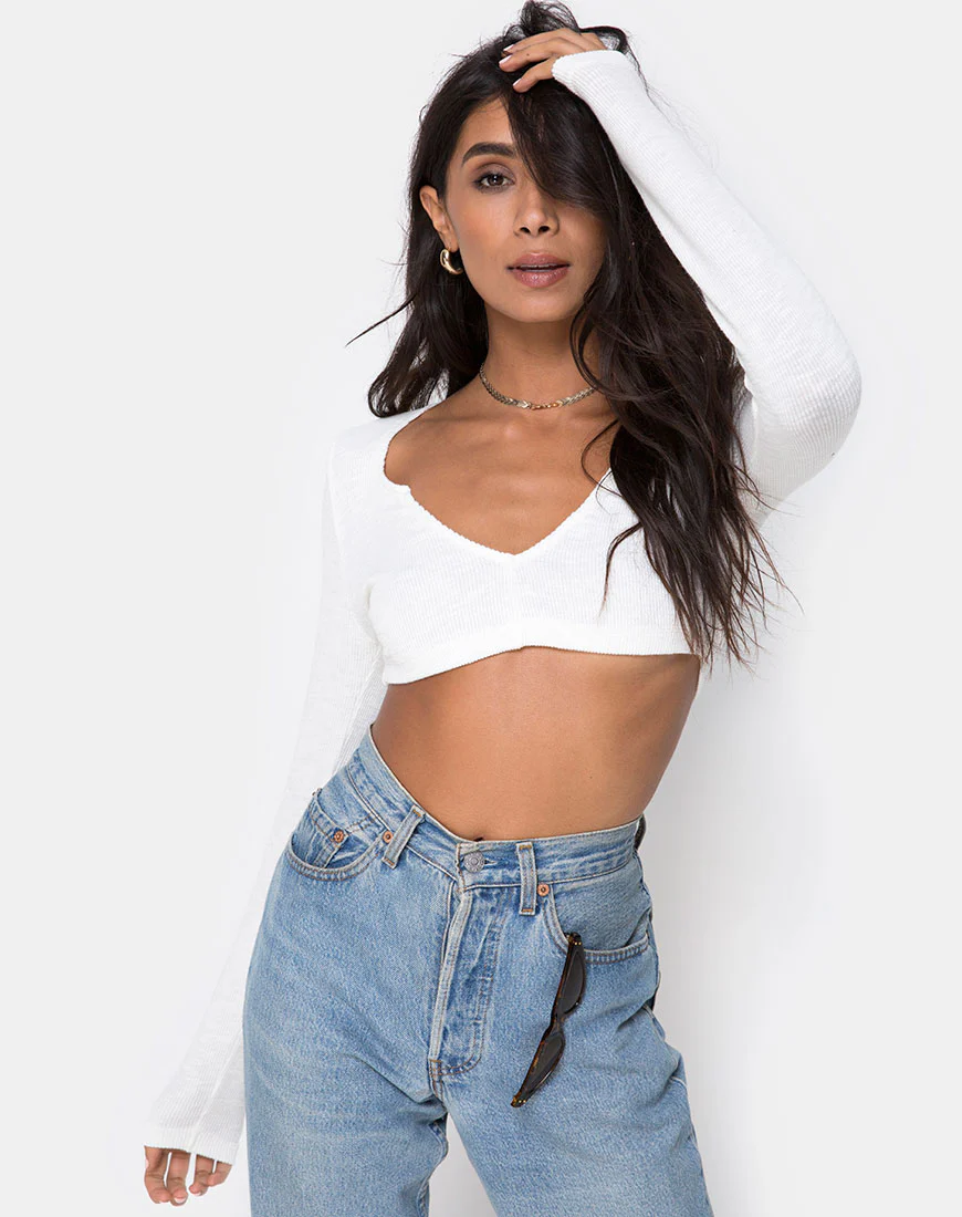 Guan Crop Top in Rib Ivory - Awmao