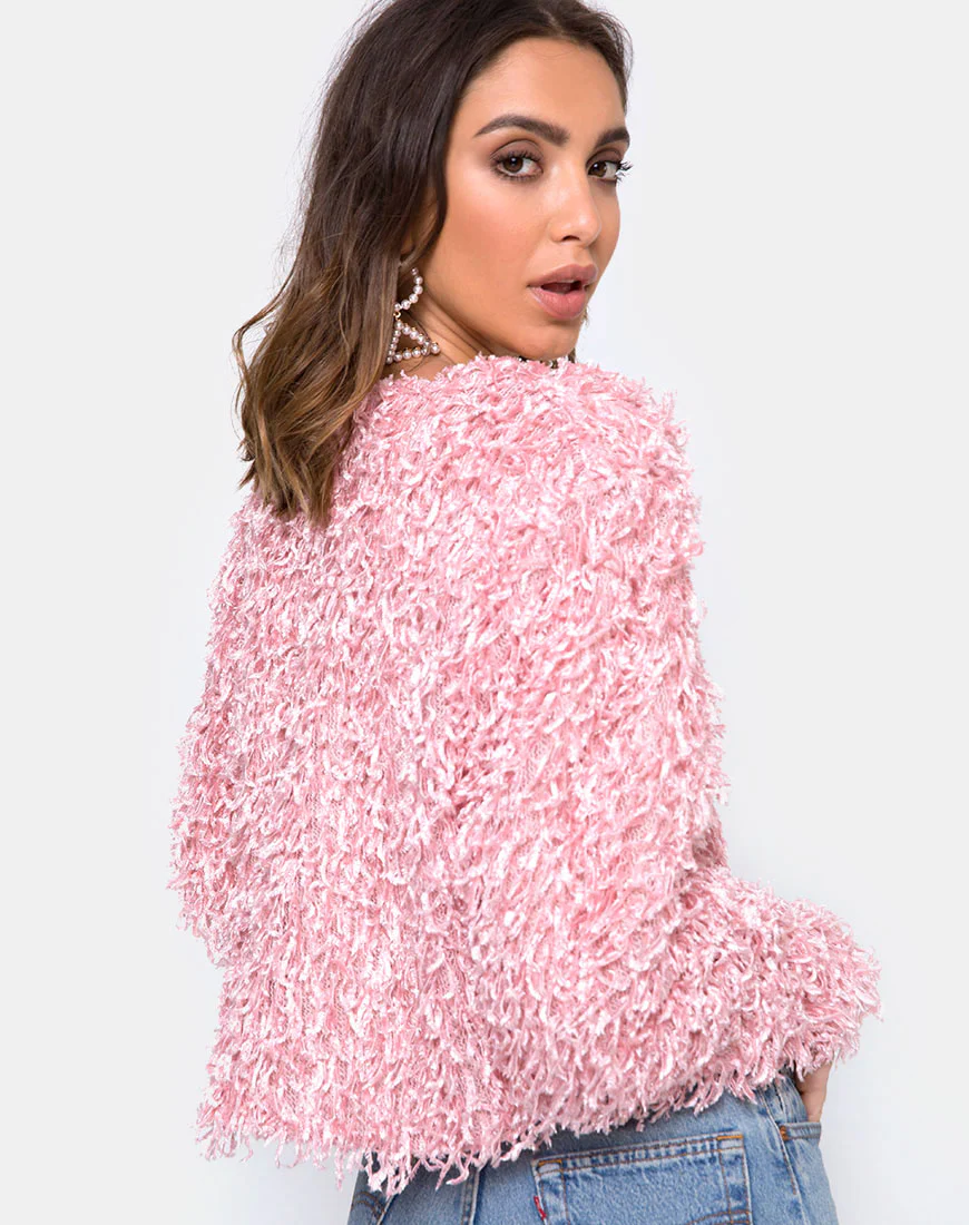Gasta Cardi in Shaggy Knit sugar Pink - Awmao