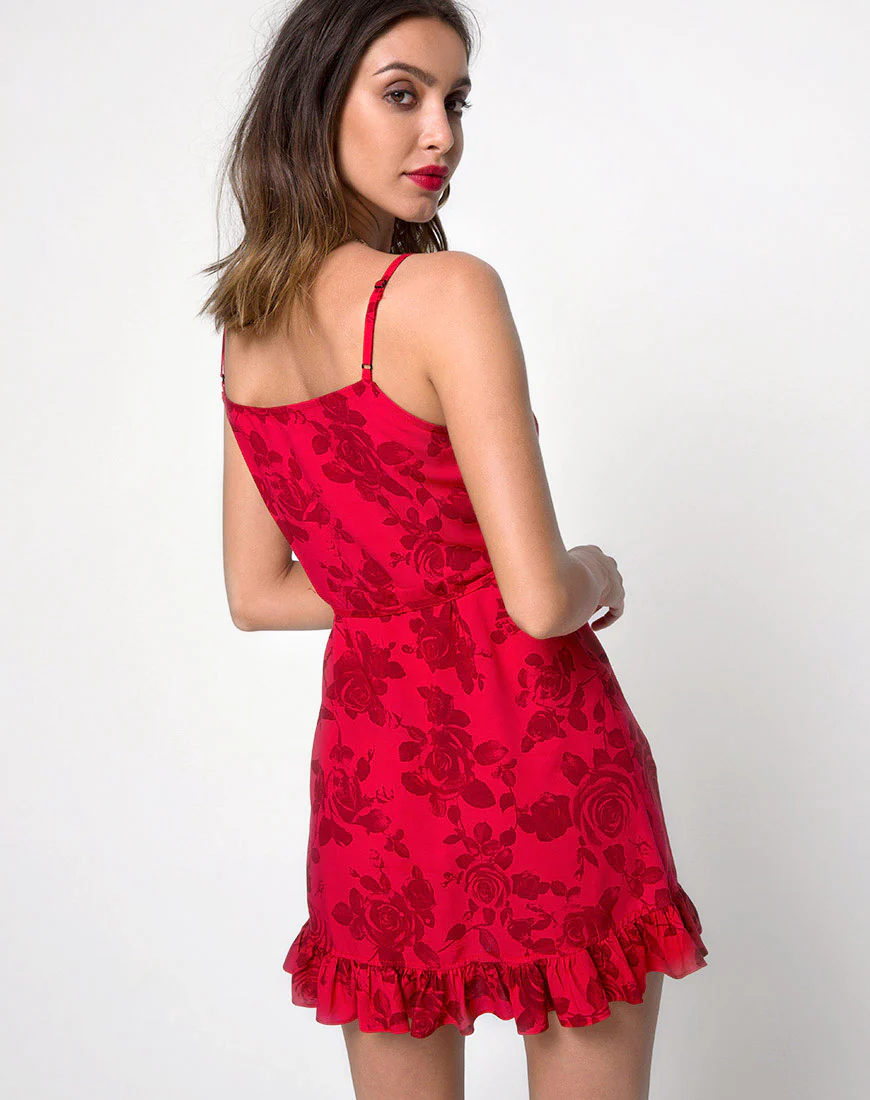 Lasky Slip Dress in Tonal Floral Red - Awmao