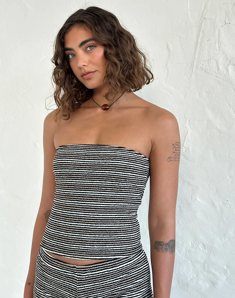 Peggy Bandeau Top in Black and Brown Stripe - Awmao