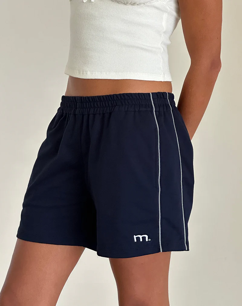 Thera Short in Navy with White Piping with M Emb - Awmao