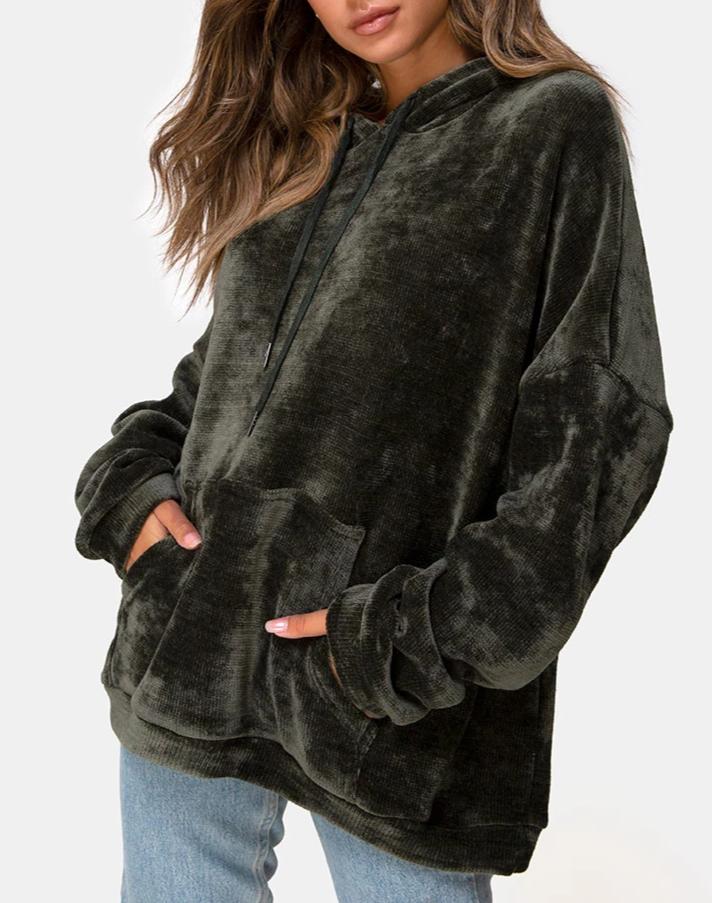 Oversize Hoody in Chenille Olive - Awmao