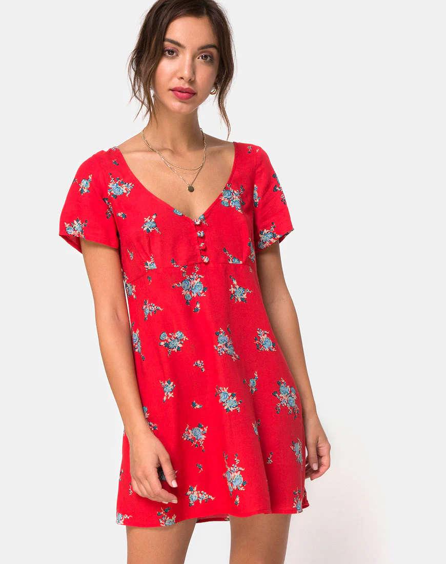 Meca Dress in Soi Rose Red - Awmao