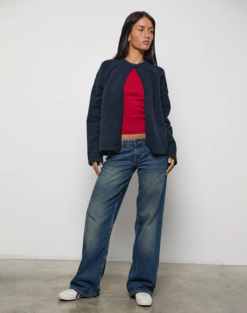 Maureen Cardigan in Dark Navy - Awmao