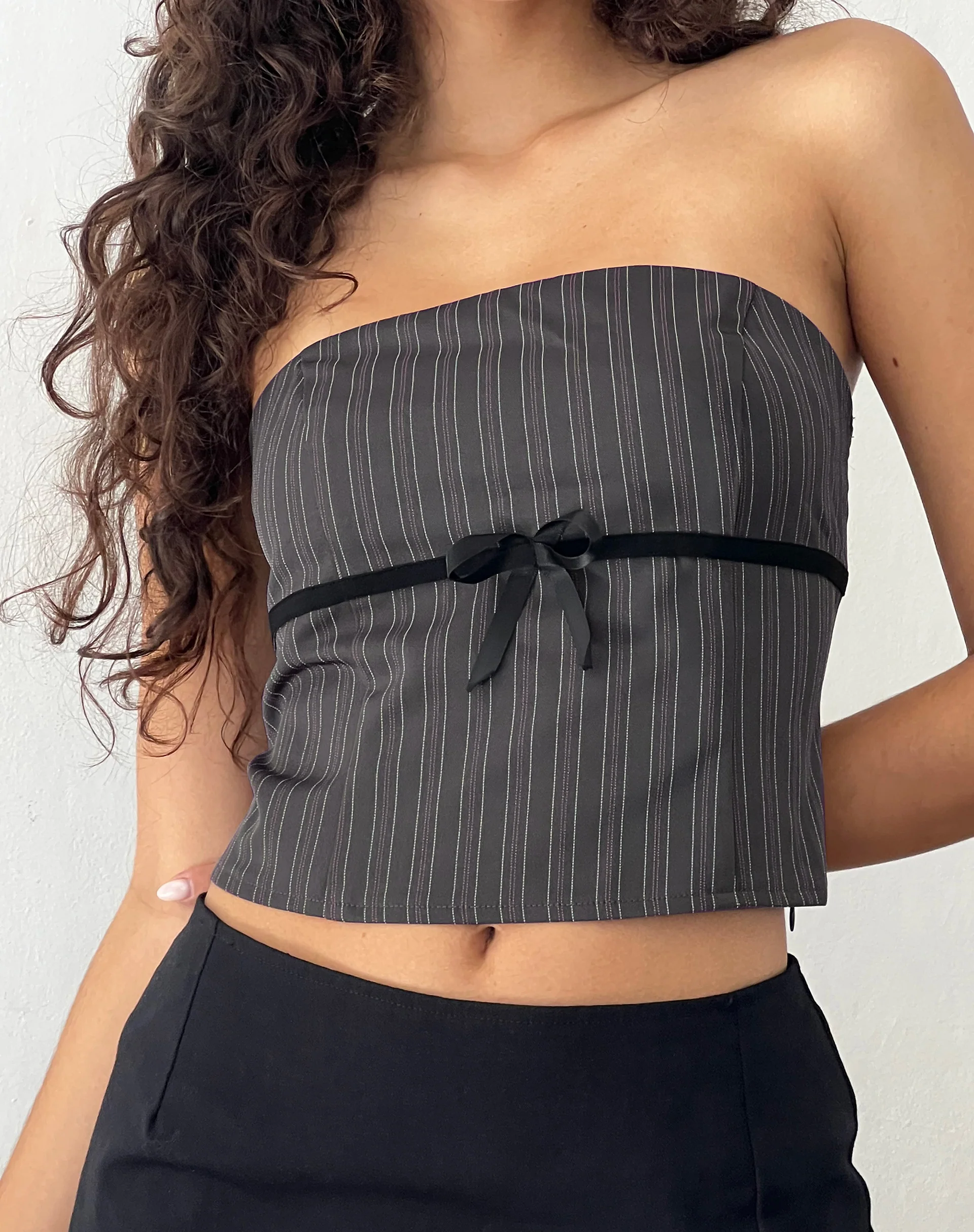 Leggy Tube Top in Grey Pinstripe - Awmao