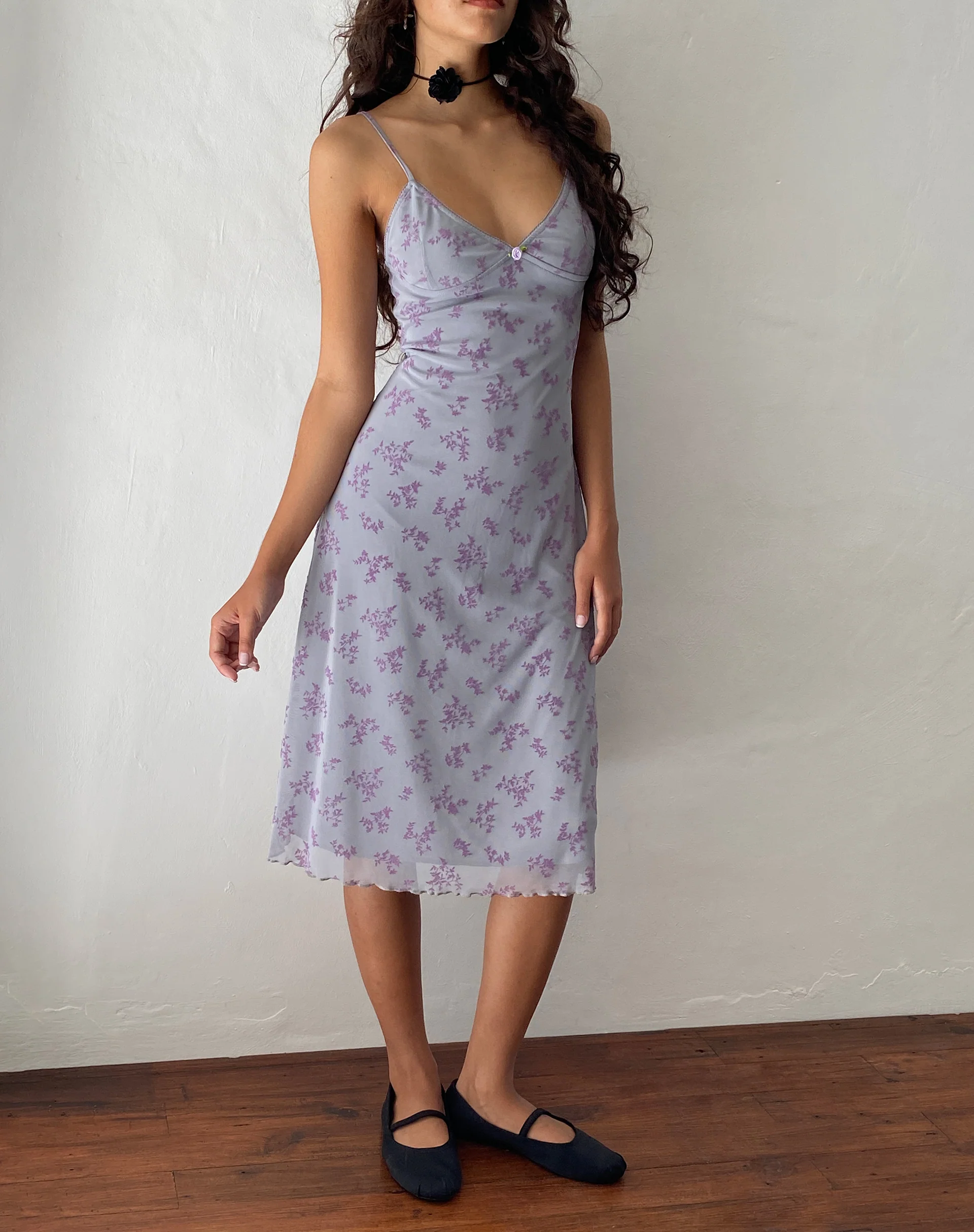 Rohaya Midi Dress in Purple Botanist Flock - Awmao