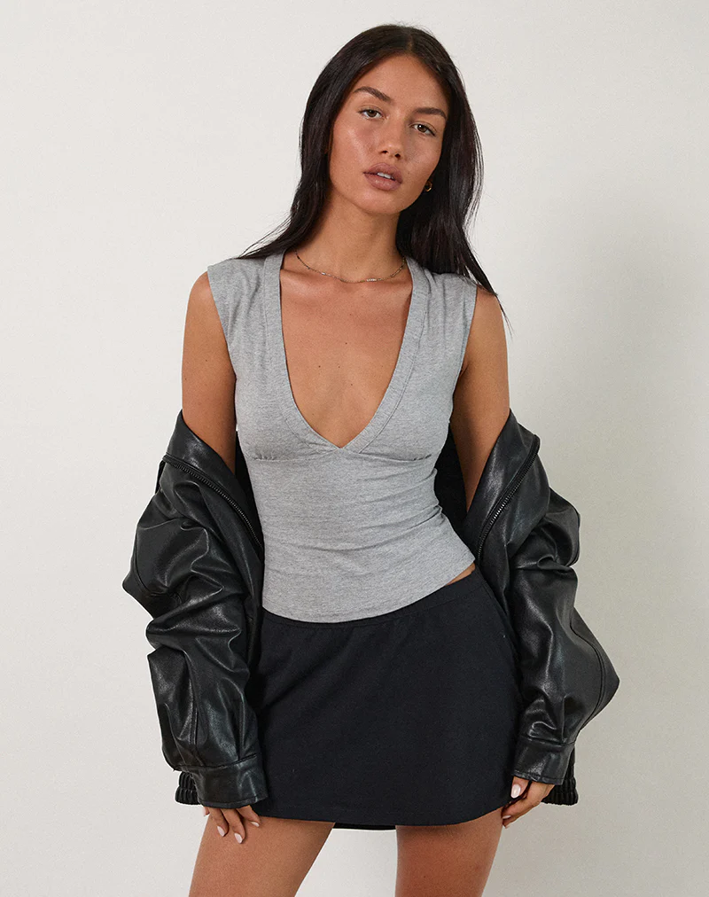 Emberly Plunge Top in Grey Marl - Awmao