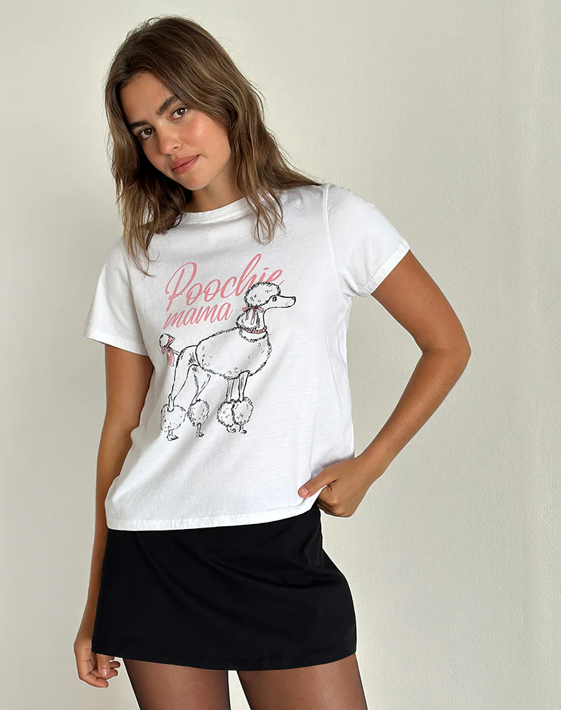 Saki Tee in White with Poodle Graphic - Awmao