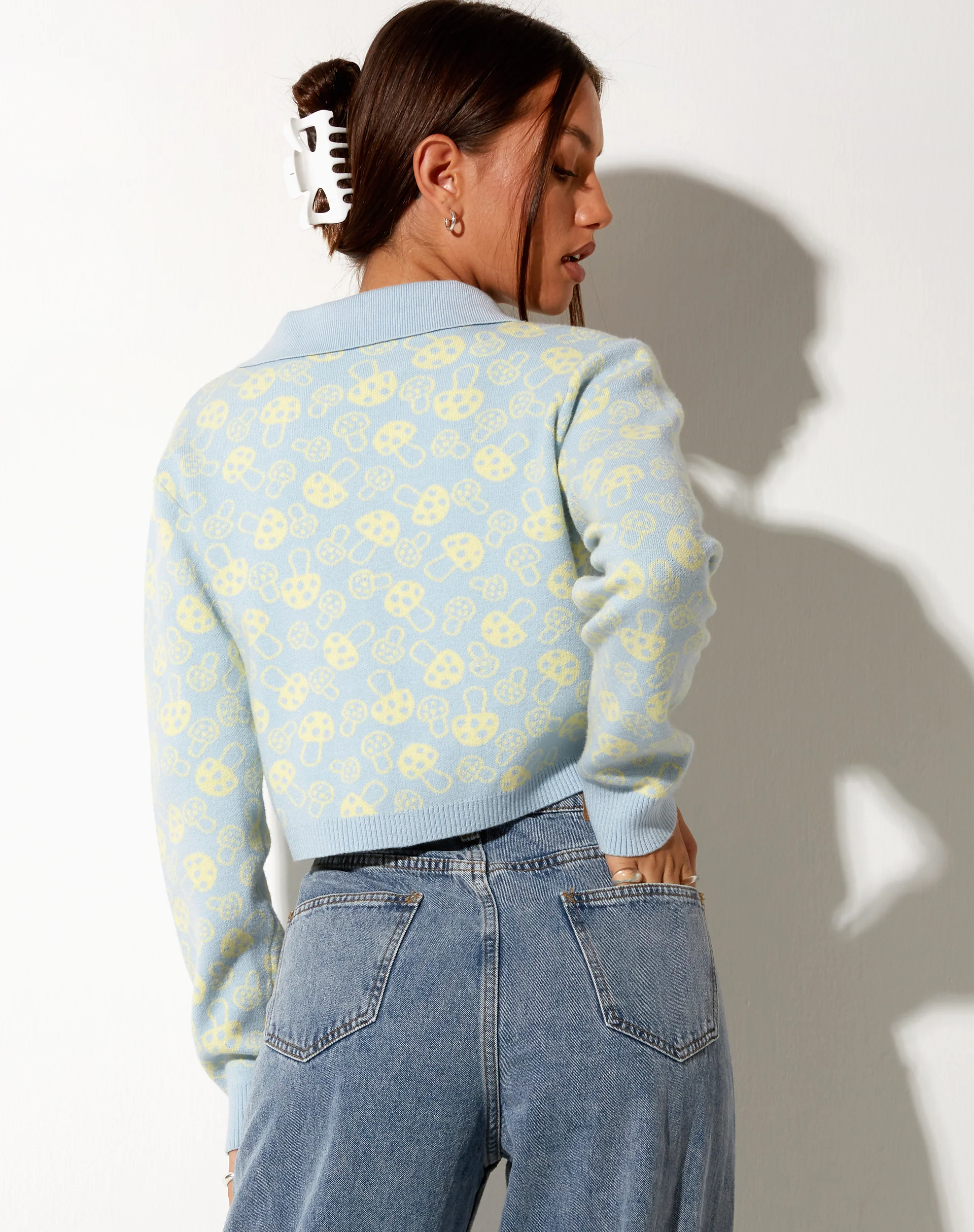 Bufo Cardigan in Baby Shroom Blue and Yellow - Awmao