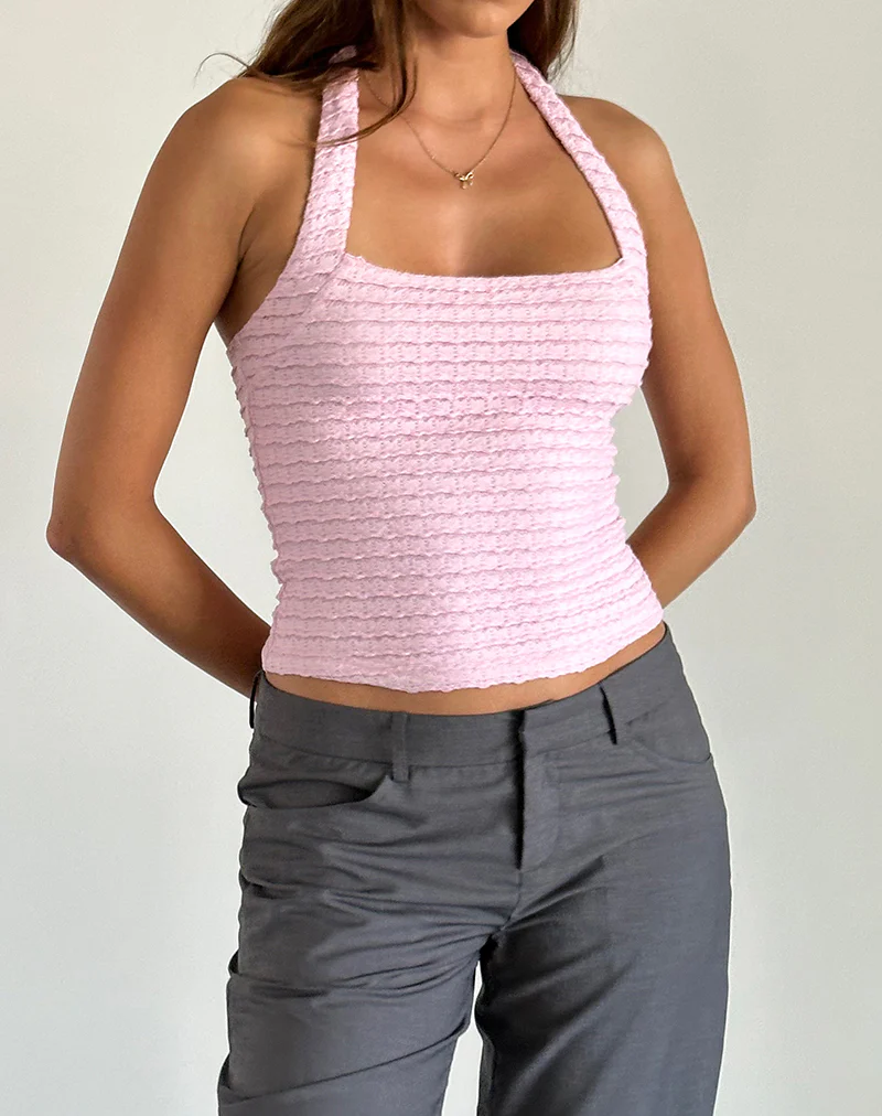 Maggha Halterneck Top in Crinkle Pink - Awmao