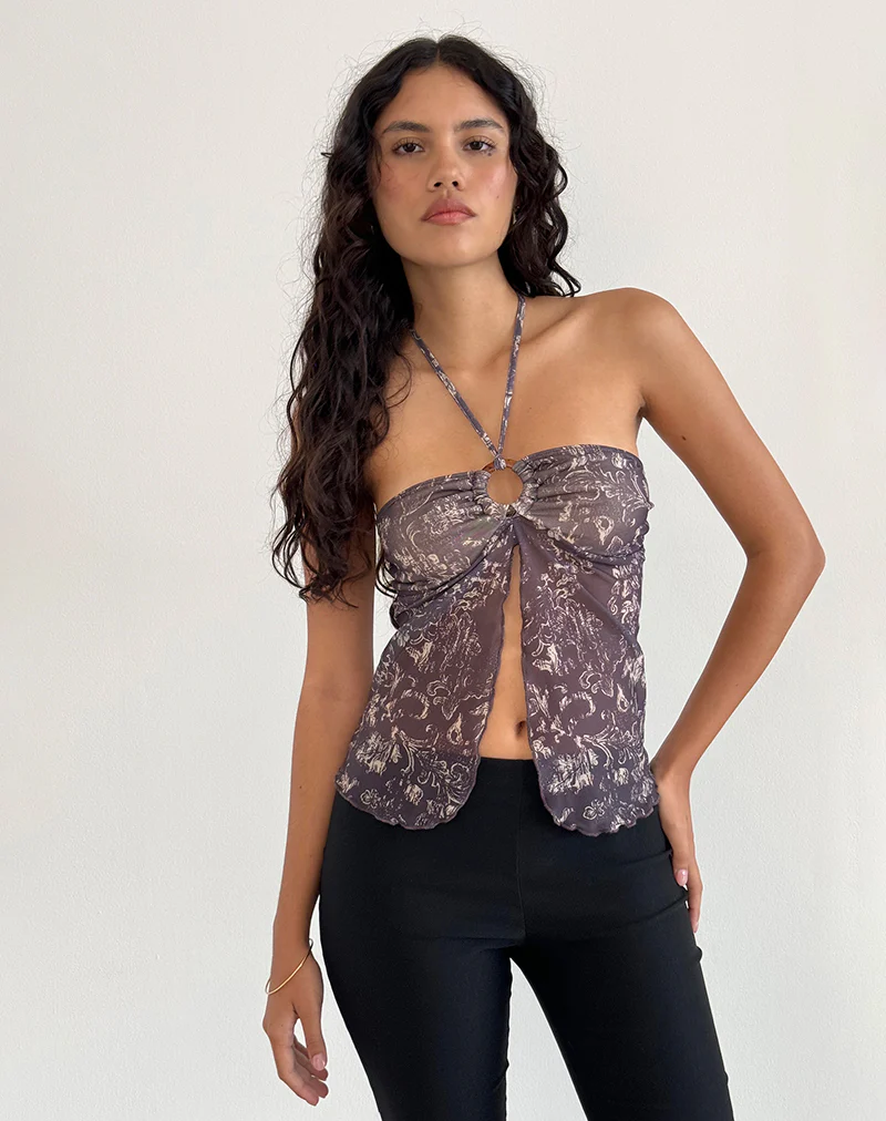 Janar Top in Batik Botanical Brown - Awmao