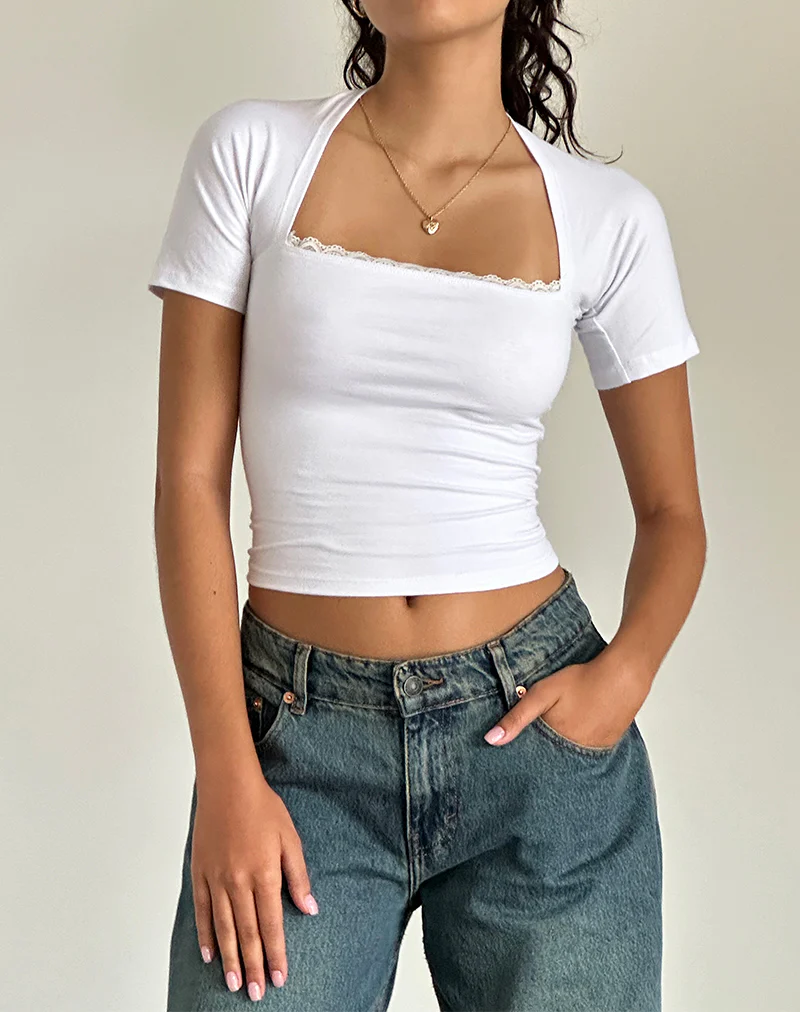 Reqla Top in White with Lace Trim - Awmao