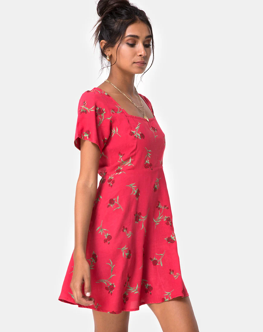 Peky Tea Dress in Rouge Rose Pink - Awmao