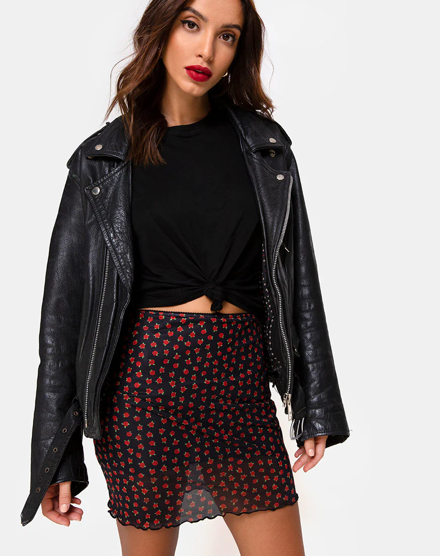 Kinnie Mini Skirt in Dotty Rose Net - Awmao