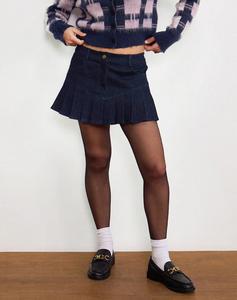 Laduma Mini Skirt Denim in Indigo - Awmao