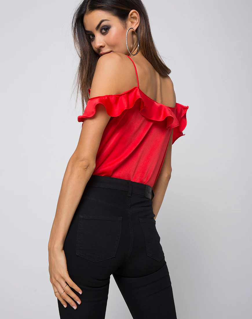 Reilly Cold Shoulder Bodice in Red - Awmao
