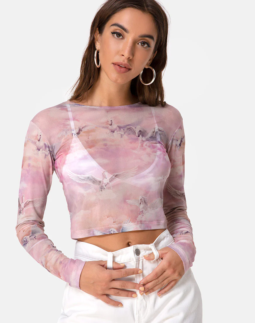 Bonnie Crop Top in Pegasus Pink Mesh - Awmao