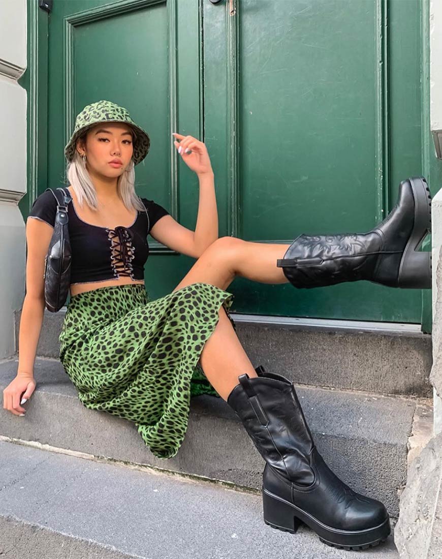 Saika Midi Skirt in Cheetah Khaki - Awmao
