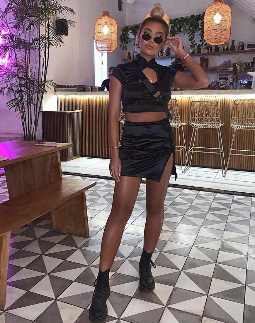 Lina Crop Top in Satin Black - Awmao