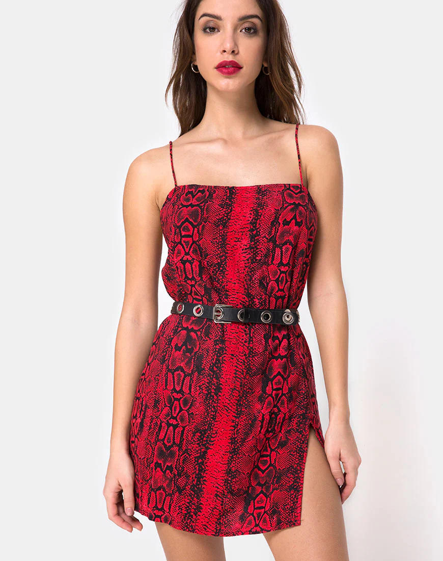 Datista Slip Dress in Red Snake - Awmao