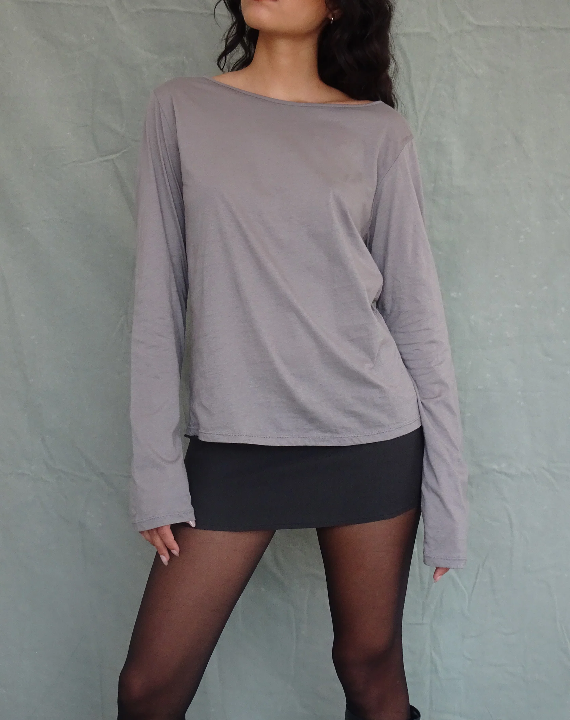 Damon Baggy Long Sleeve Top in Elephant Grey Tissue Jersey - Awmao