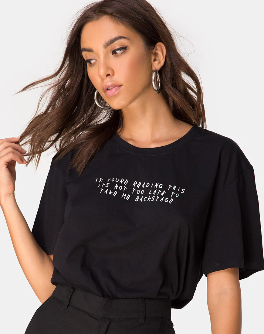 Oversize Black Tee in Black on Tour 'staff' by Motel - Awmao